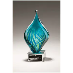 Blue and Green Twist Art Glass with Black Laserable Aluminum Plate