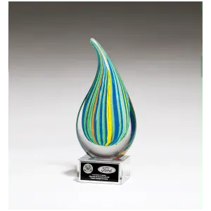 Multi-Colored Teardrop Art Glass wiwth Black Laserable Aluminum Plate