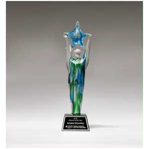 Star Achiever Art Glass with Black Laserable Aluminum Plate