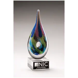 Multi-Colored Teardrop Art Glass with Black Laserable Aluminum Plate
