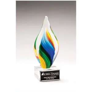 Rainbow Twist Art Glass/Clear Glass Base with Black Laserable Aluminum Plate