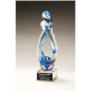 Contemporary Sculpture w/Blue Accent Art Glass/Black Laserable Aluminum Plate