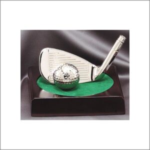 IRON & BALL ON WOOD BASE