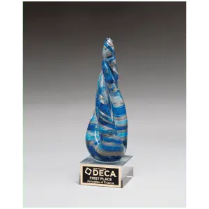 Twist Blue & Teal Art Glass w/Gold Metallic Accent & Black Laser Aluminum Plate