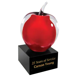 Red and Clear Apple Art Glass with Black Glass Base/Plate Sold Separately