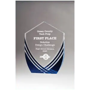 Shield Series Clear Acrylic with Polished Score Lines and Blue Metallic Accent