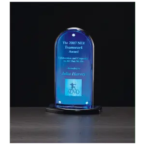 Arch Series Acrylic Featuring Blue Mirror Upright and Base with Convex Front