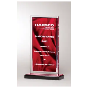 Deep Red Draped Satin Pattern Acrylic Award with Silver Mirror Border