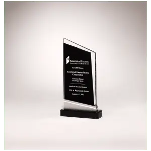 Zenith Series Glass Award, Black Piano Finish Base with Silver Aluminum Accent