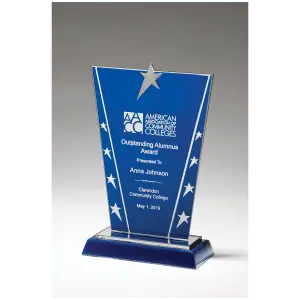 Constellation Series Glass Award with Blue Background with Chrome Plated Star