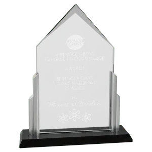 Peak Series Clear Glass Top with Brushed Silver Posts and Black Glass Base