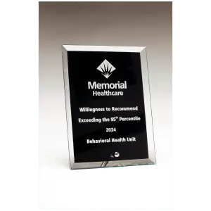 Clear Glass Plaque with Painted Black Background, Silver Plated Easel Post